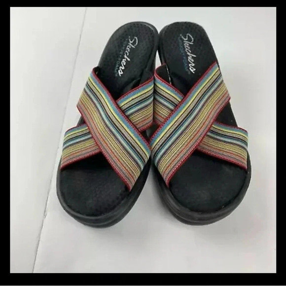 Skechers Womens 8 Rumblers Gore-Geous Rainbow Stretch Wedge Sandals - Picture 5 of 7